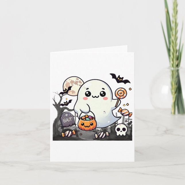 Spooky Friends Cute Halloween Ghost Pumpkin Måne Kort (Framsida)