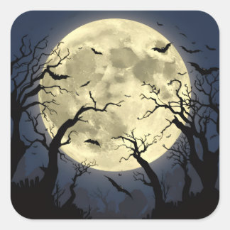 Spooky Full Moon Fyrkantigt Klistermärke