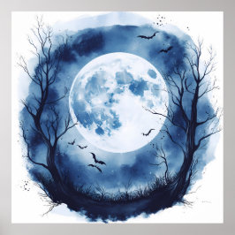 Spooky Full Moon med Fladdermus Halloween Natt Pos Poster