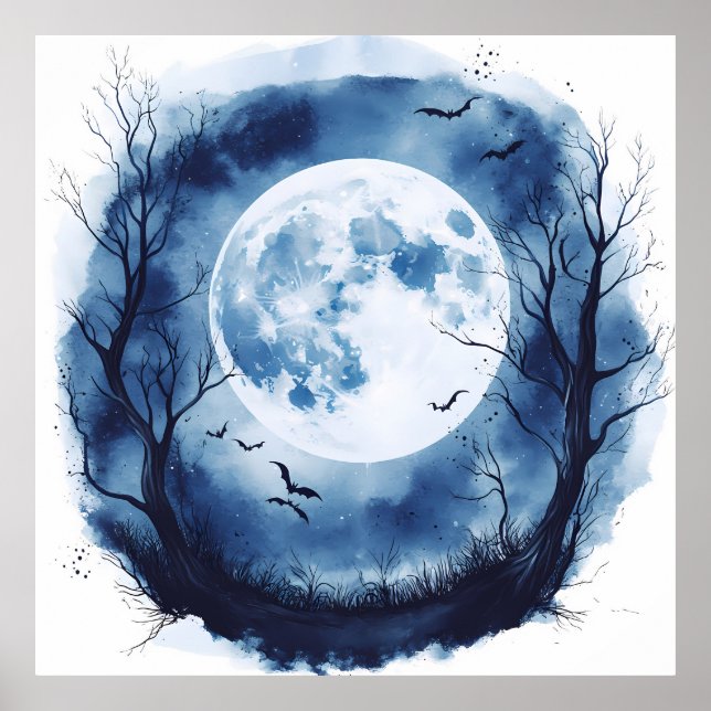 Spooky Full Moon med Fladdermus Halloween Natt Pos Poster (Framsidan)