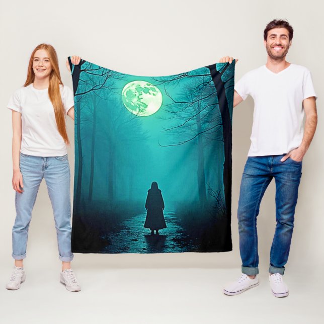Spooky Full Moon Natt Design Fleecefilt (På plats)
