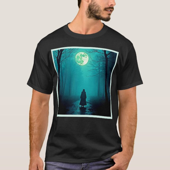 Spooky Full Moon Natt Design T Shirt (Framsida)