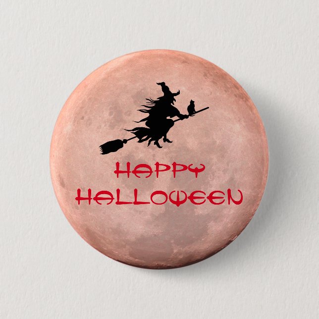 Spooky Full Moon Witch Pin Button Knapp (Framsida)