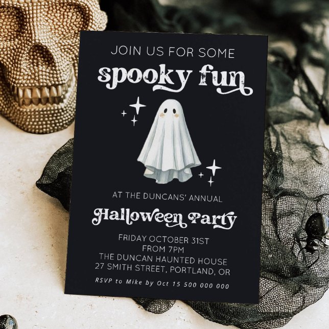 Spooky Fun Retro Ghost Halloween Invitation Inbjudningar (Skapare uppladdad)