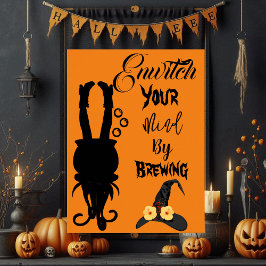 Spooky Funky Halloween fest Cauldron Witch Hat Poster