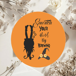 Spooky Funky Halloween fest Cauldron Witch Hat Runt Klistermärke