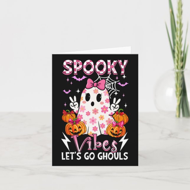 Spooky Funny Vibes Halloween Ghouls Cute Boo Bow T Kort (Framsida)