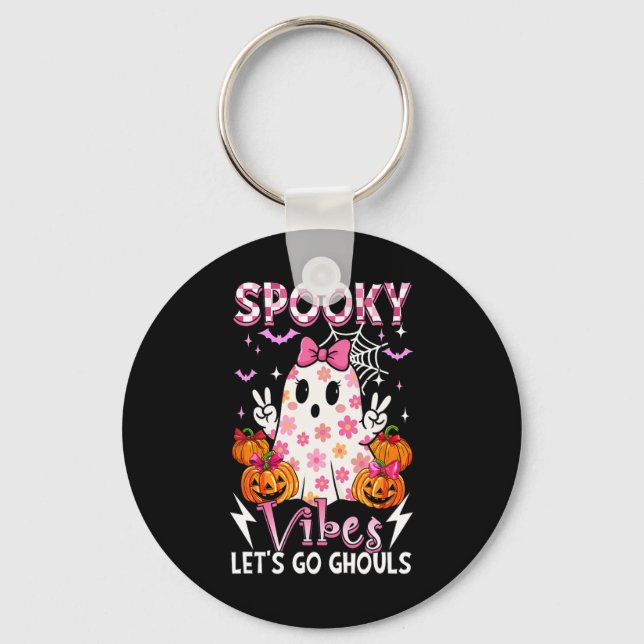 Spooky Funny Vibes Halloween Ghouls Cute Boo Bow T Nyckelring (Framsida)