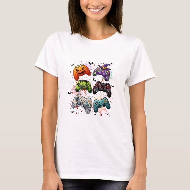Spooky Gamer Girl Halloween T-Shirt (Framsida)