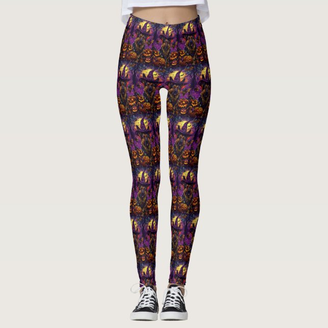 Spooky German Shepherd Halloween Witch Pumpkin Leggings (Framsida)