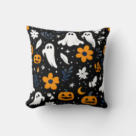 Spooky Ghost and Pumpkin Halloween Pillow Kudde