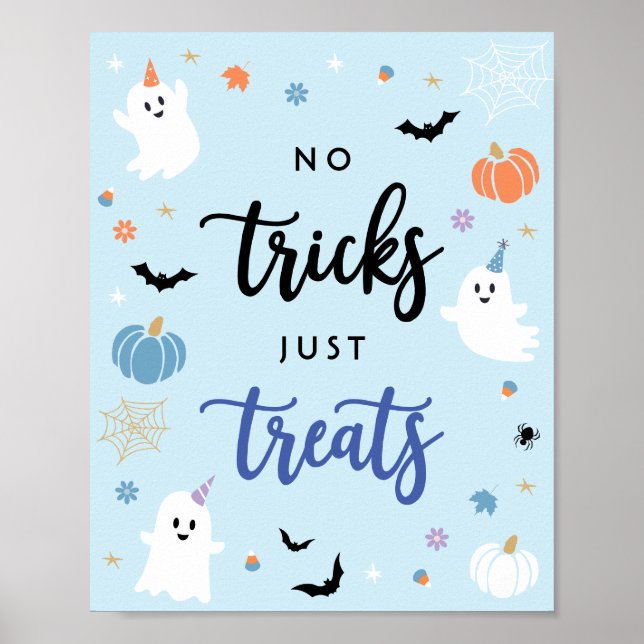 Spooky Ghost Blue Halloween, inga tricks bara Tret Poster (Framsidan)