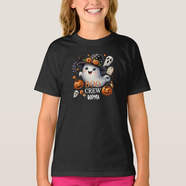 Spooky Ghost Boo Crew Halloween T Shirt (Framsida)