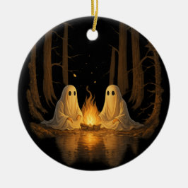 Spooky Ghost Campfire Night Forest Art - Halloween Julgransprydnad Keramik