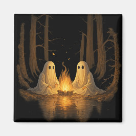 Spooky Ghost Campfire Night Forest Art - Halloween Magnet