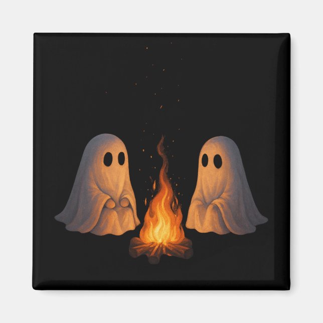 Spooky Ghost Campfire Night Forest Art - Halloween Magnet (Framsidan)