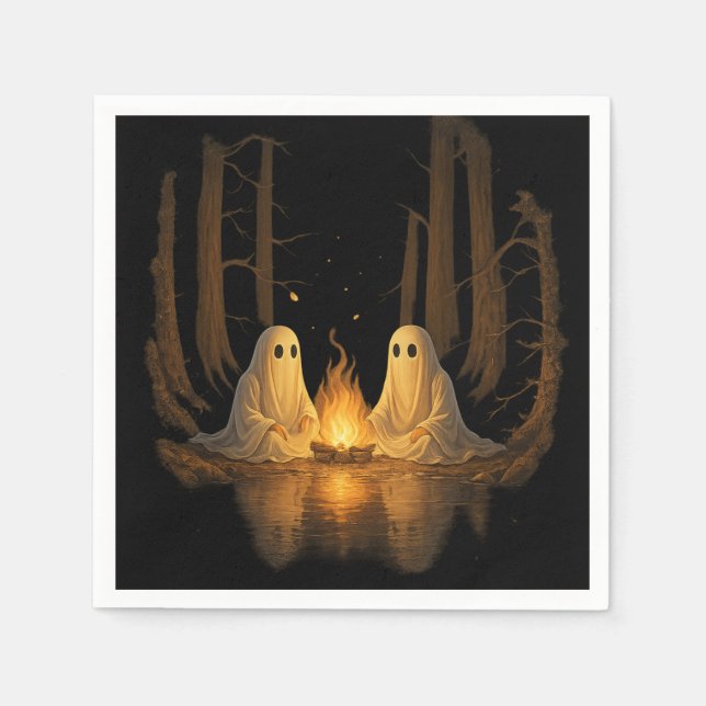 Spooky Ghost Campfire Night Forest Art - Halloween Pappersservett (Framsidan)