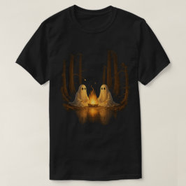 Spooky Ghost Campfire Night Forest Art - Halloween T Shirt