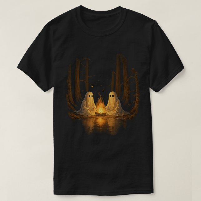 Spooky Ghost Campfire Night Forest Art - Halloween T Shirt (Design framsida)