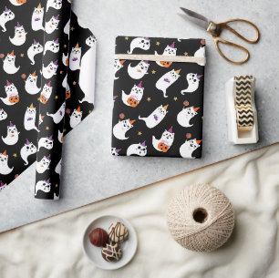 Spooky Ghost Cat Trick eller Behandla omslagning P Presentpapper