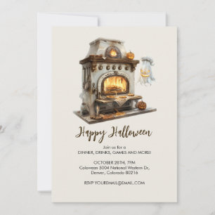 Spooky Ghost Chef med Antique Stove, Halloween Inbjudningar
