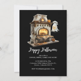 Spooky Ghost Chef med Antique Stove, Halloween Inbjudningar