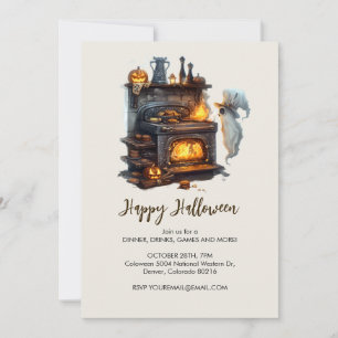 Spooky Ghost Chef med Classic Oven, Halloween Inbjudningar