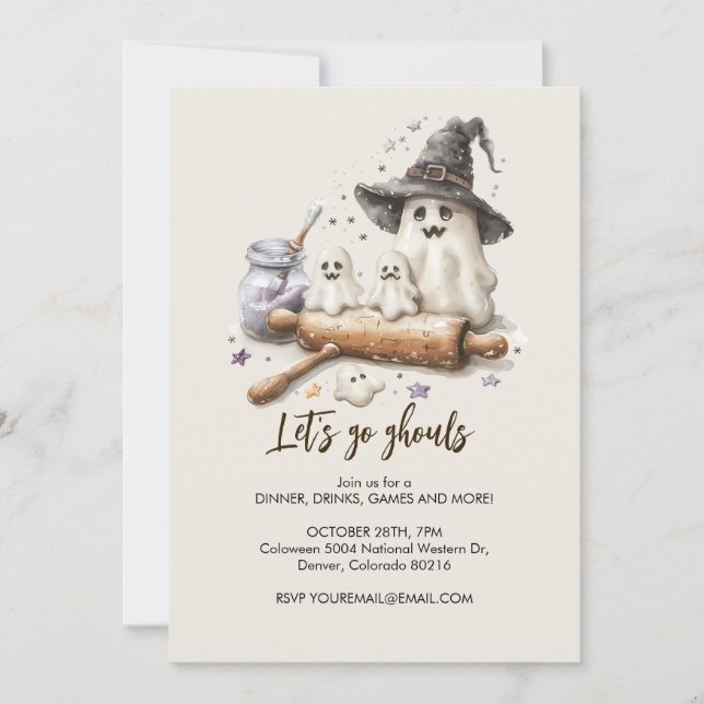 Spooky Ghost Chef med rullstift, Halloween Inbjudningar (Framsida)
