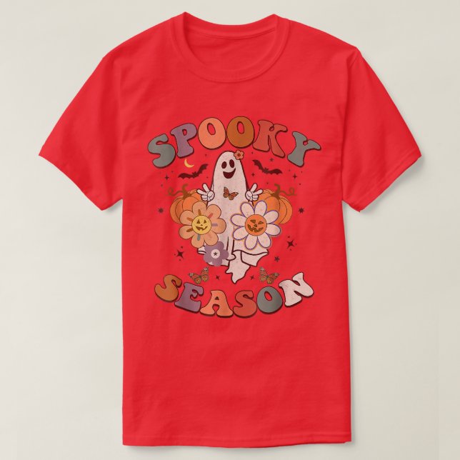 Spooky Ghost Costume Groovy Spooky Season Funny Ha T Shirt (Design framsida)