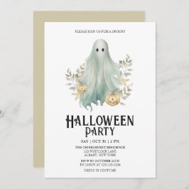 Spooky Ghost Costume Mint Halloween fest Inbjudningar