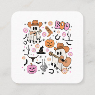 Spooky Ghost Cowboy Cute Halloween Boo Western Ret Fyrkantigt Visitkort