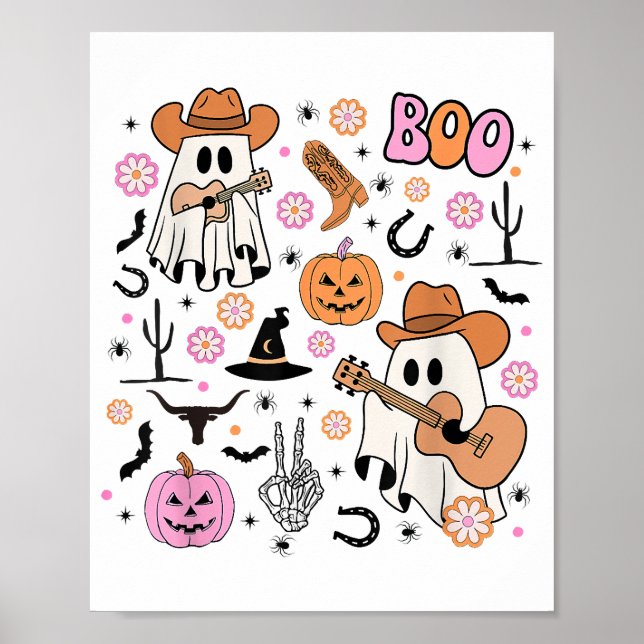 Spooky Ghost Cowboy Cute Halloween Boo Western Ret Poster (Framsidan)