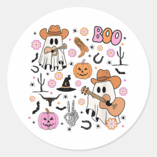 Spooky Ghost Cowboy Cute Halloween Boo Western Ret Runt Klistermärke