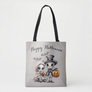 Spooky Ghost Doll och Skeleton Halloween Tygkasse