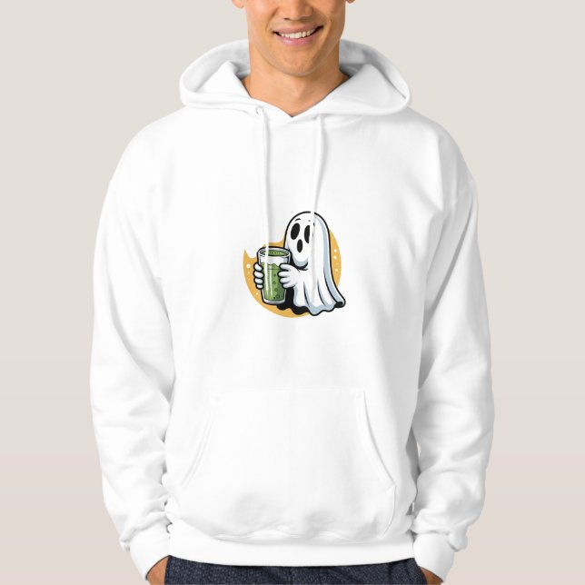 Spooky Ghost Drinking Matcha Halloween Hoodie (Framsida)