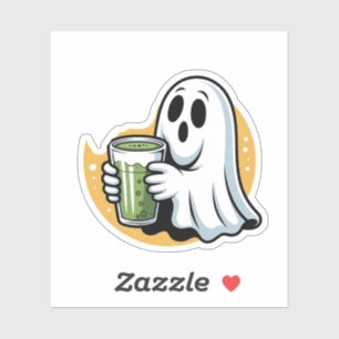 Spooky Ghost Drinking Matcha Halloween Klistermärken