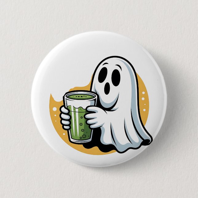 Spooky Ghost Drinking Matcha Halloween Knapp (Framsida)