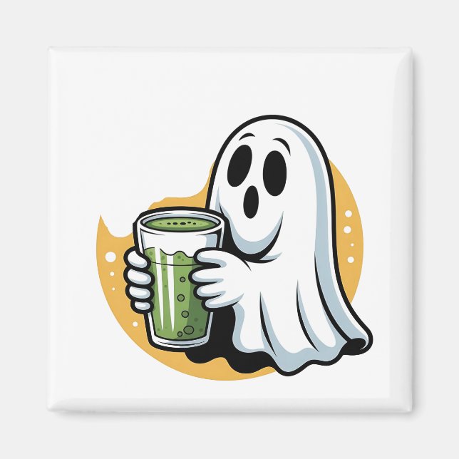 Spooky Ghost Drinking Matcha Halloween Magnet (Framsidan)