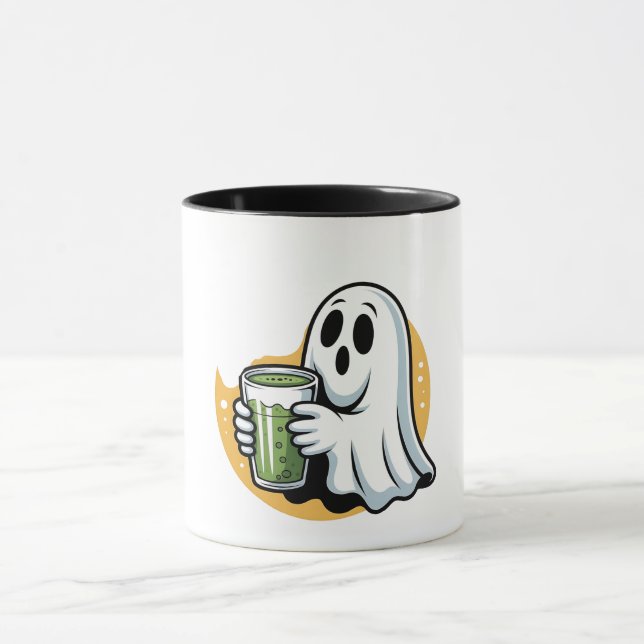 Spooky Ghost Drinking Matcha Halloween Mugg (Center)