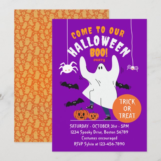 Spooky Ghost Funny Halloween-partiinbjudan Inbjudningar (Fram/baksida)