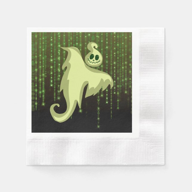 Spooky Ghost Grönt String Ljus Luncheon Napkins Pappersservett (Framsidan)