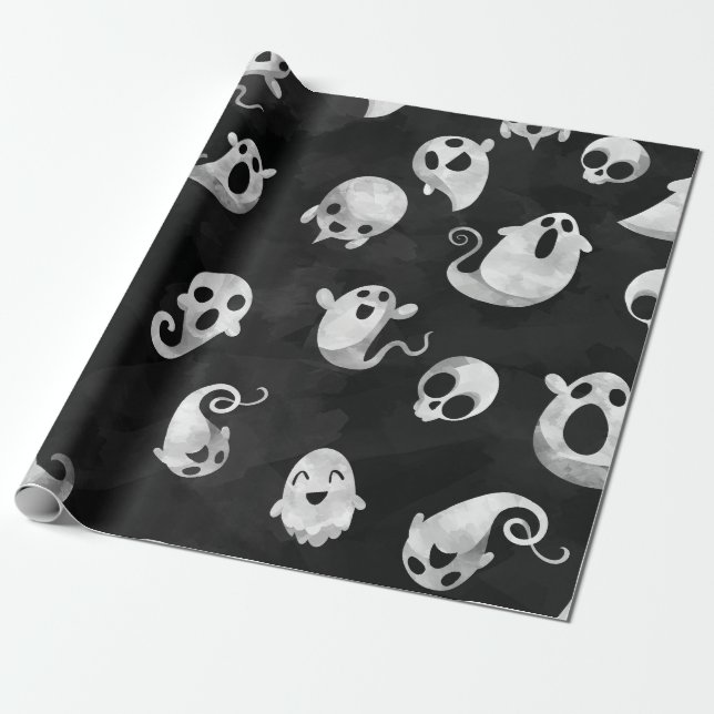 Spooky Ghost Halloween fest Wrapping Papper Presentpapper (Utrullad)