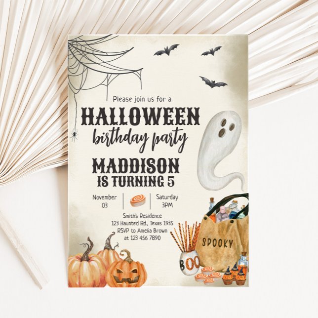 Spooky Ghost Halloween-Födelsedagsfest Inbjudningar (Spooky Ghost Pumpkin Halloween Birthday Party Invitation )
