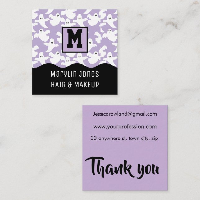 SPOOKY GHOST HALLOWEEN FYRKANTIGT VISITKORT (Fram/baksida)