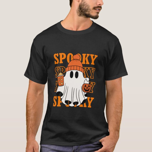 Spooky Ghost Halloween-kaffedesign T Shirt (Framsida)