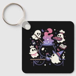 Spooky Ghost Halloween Witch Cauldron Nyckelring