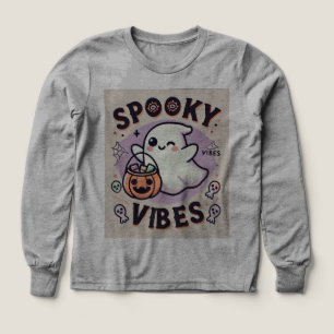 Spooky Ghost Holding Pumpkin Långärmad T-shirt