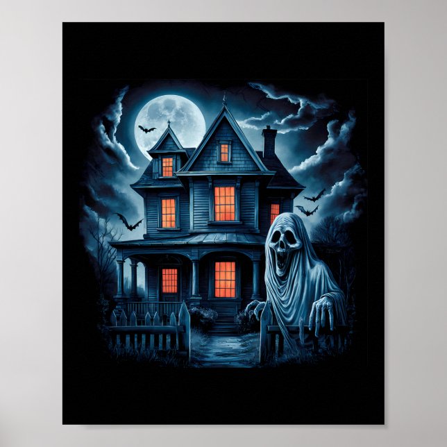Spooky Ghost House Mörk Horror Halloween Costume Poster (Framsidan)