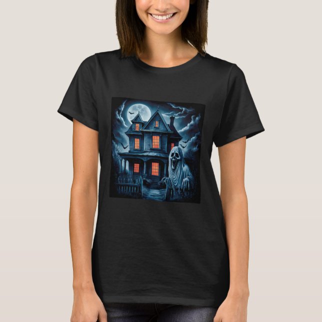 Spooky Ghost House Mörk Horror Halloween Costume T Shirt (Framsida)