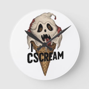 Spooky Ghost Ice Cream "I CSCREAM" Rund Klocka